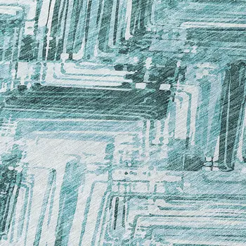 10' X 14' Teal Blue Aqua And Ivory Geometric Washable Indoor Outdoor Area Rug