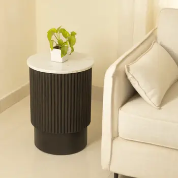 25" Black And White Solid Wood End Table
