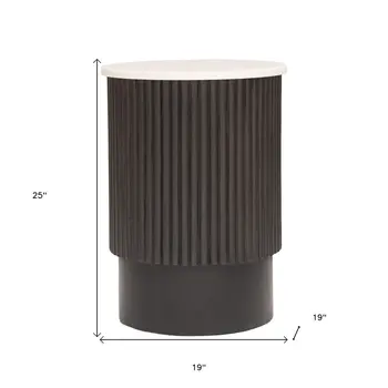 25" Black And White Solid Wood End Table