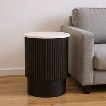 25" Black And White Solid Wood End Table