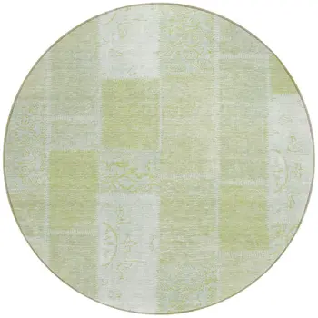 8' Artichoke Green And Ivory Round Patchwork Washable Indoor Outdoor Area Rug