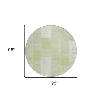 8' Artichoke Green And Ivory Round Patchwork Washable Indoor Outdoor Area Rug