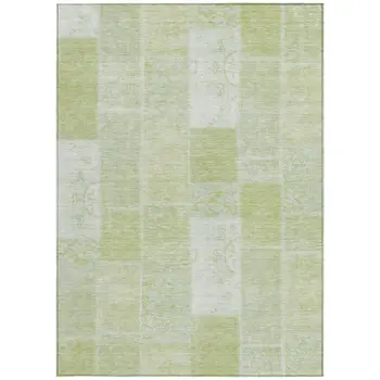 10' X 14' Artichoke Green And Ivory Patchwork Washable Indoor Outdoor Area Rug