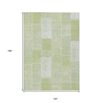 10' X 14' Artichoke Green And Ivory Patchwork Washable Indoor Outdoor Area Rug