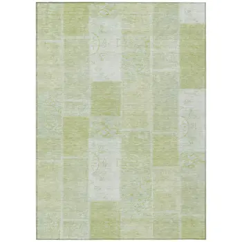10' X 14' Artichoke Green And Ivory Patchwork Washable Indoor Outdoor Area Rug