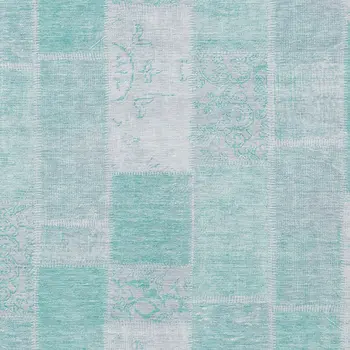 3' X 5' Aqua Teal Blue And Silver Patchwork Washable Indoor Outdoor Area Rug
