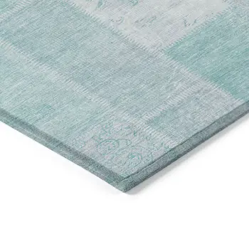 8' X 10' Aqua Teal Blue And Silver Patchwork Washable Indoor Outdoor Area Rug