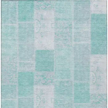 8' X 10' Aqua Teal Blue And Silver Patchwork Washable Indoor Outdoor Area Rug