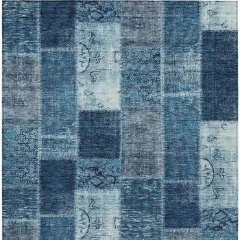 5' X 8' Navy Blue And Sky Blue Patchwork Washable Indoor Outdoor Area Rug