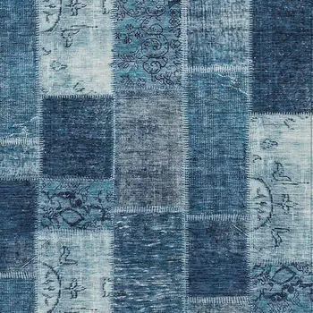 5' X 8' Navy Blue And Sky Blue Patchwork Washable Indoor Outdoor Area Rug