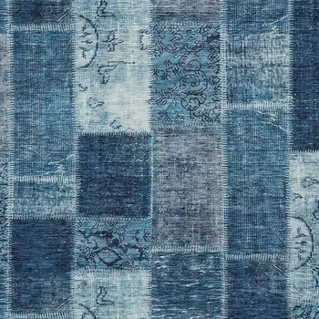 8' X 10' Navy Blue And Sky Blue Patchwork Washable Indoor Outdoor Area Rug
