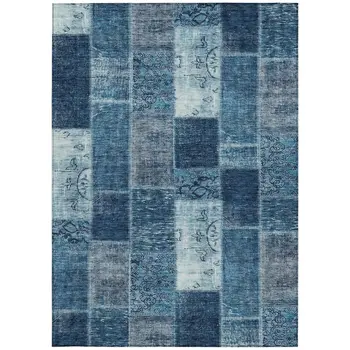 10' X 14' Navy Blue And Sky Blue Patchwork Washable Indoor Outdoor Area Rug