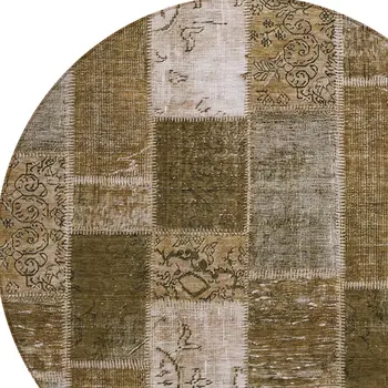 8' Brown And Ivory Round Patchwork Washable Indoor Outdoor Area Rug
