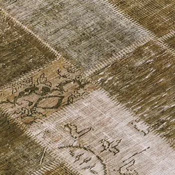 8' Brown And Ivory Round Patchwork Washable Indoor Outdoor Area Rug