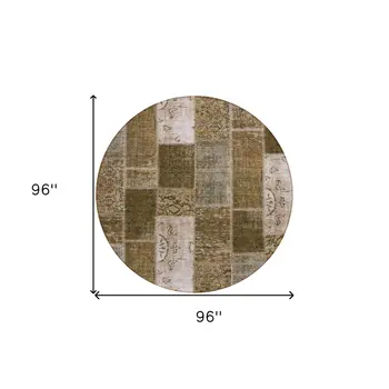 8' Brown And Ivory Round Patchwork Washable Indoor Outdoor Area Rug