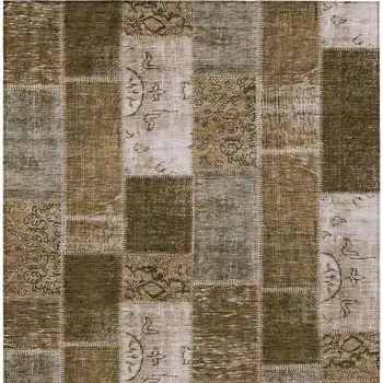 10' X 14' Brown And Ivory Patchwork Washable Indoor Outdoor Area Rug