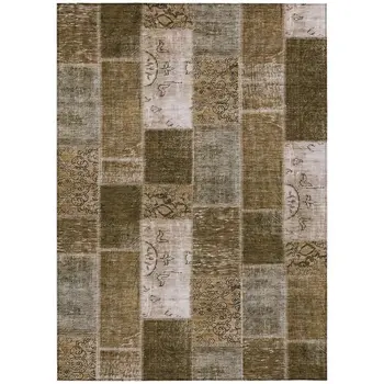 10' X 14' Brown And Ivory Patchwork Washable Indoor Outdoor Area Rug