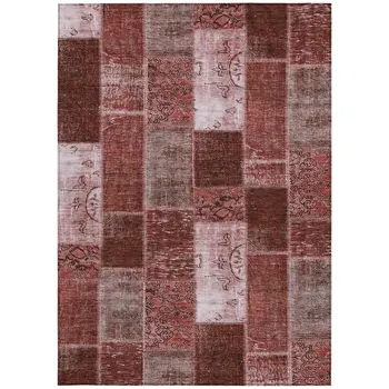8' X 10' Burgundy Merlot And Blush Patchwork Washable Indoor Outdoor Area Rug