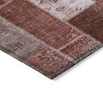 8' X 10' Burgundy Merlot And Blush Patchwork Washable Indoor Outdoor Area Rug