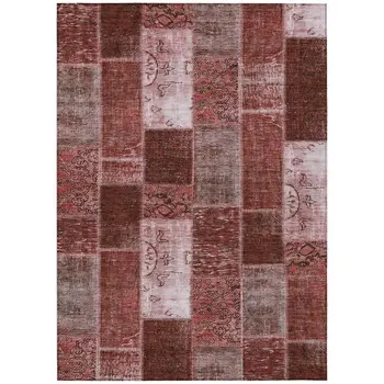 9' X 12' Burgundy Merlot And Blush Patchwork Washable Indoor Outdoor Area Rug