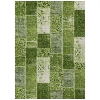 3' X 5' Olive Green And Artichoke Green Patchwork Washable Indoor Outdoor Area Rug