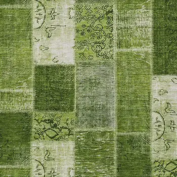 5' X 8' Olive Green And Artichoke Green Patchwork Washable Indoor Outdoor Area Rug