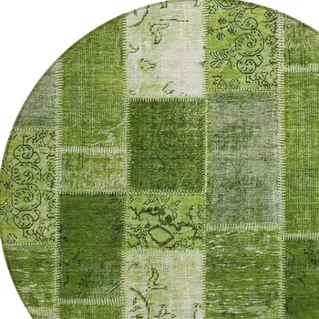8' Olive Green And Artichoke Green Round Patchwork Washable Indoor Outdoor Area Rug