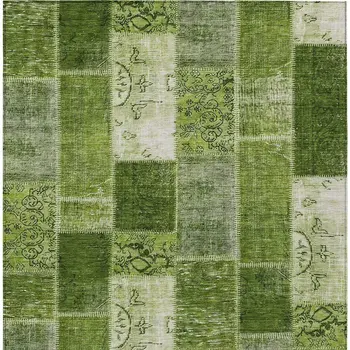 8' X 10' Olive Green And Artichoke Green Patchwork Washable Indoor Outdoor Area Rug