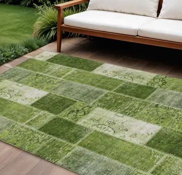 8' X 10' Olive Green And Artichoke Green Patchwork Washable Indoor Outdoor Area Rug