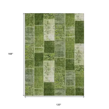 10' X 14' Olive Green And Artichoke Green Patchwork Washable Indoor Outdoor Area Rug