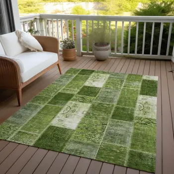 10' X 14' Olive Green And Artichoke Green Patchwork Washable Indoor Outdoor Area Rug