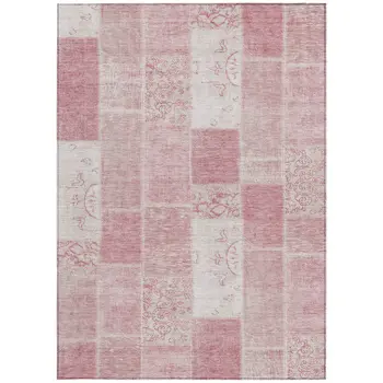 5' X 8' Pink Blush And Ivory Patchwork Washable Indoor Outdoor Area Rug