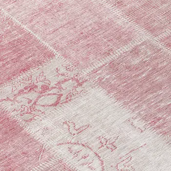 8' Pink Blush And Ivory Round Patchwork Washable Indoor Outdoor Area Rug