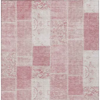 9' X 12' Pink Blush And Ivory Patchwork Washable Indoor Outdoor Area Rug