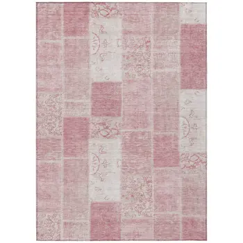 9' X 12' Pink Blush And Ivory Patchwork Washable Indoor Outdoor Area Rug