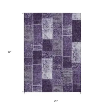 3' X 5' Purple Eggplant And Lavender Patchwork Washable Indoor Outdoor Area Rug