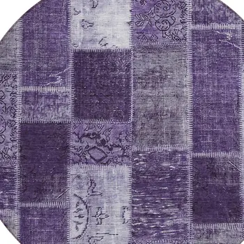 8' Purple Eggplant And Lavender Round Patchwork Washable Indoor Outdoor Area Rug
