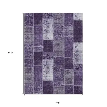 9' X 12' Purple Eggplant And Lavender Patchwork Washable Indoor Outdoor Area Rug