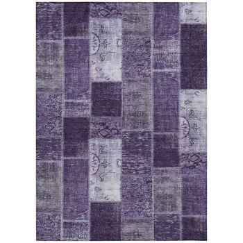 9' X 12' Purple Eggplant And Lavender Patchwork Washable Indoor Outdoor Area Rug