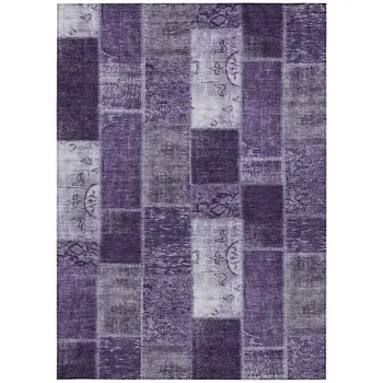 9' X 12' Purple Eggplant And Lavender Patchwork Washable Indoor Outdoor Area Rug