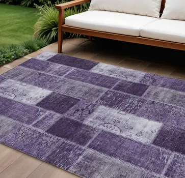 10' X 14' Purple Eggplant And Lavender Patchwork Washable Indoor Outdoor Area Rug