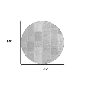 8' Silver Gray And Graphite Round Patchwork Washable Indoor Outdoor Area Rug