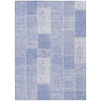 10' X 14' Sky Blue And Denim Blue Patchwork Washable Indoor Outdoor Area Rug