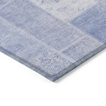 10' X 14' Sky Blue And Denim Blue Patchwork Washable Indoor Outdoor Area Rug