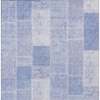 10' X 14' Sky Blue And Denim Blue Patchwork Washable Indoor Outdoor Area Rug