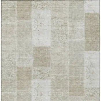 3' X 5' Taupe Beige And Tan Patchwork Washable Indoor Outdoor Area Rug