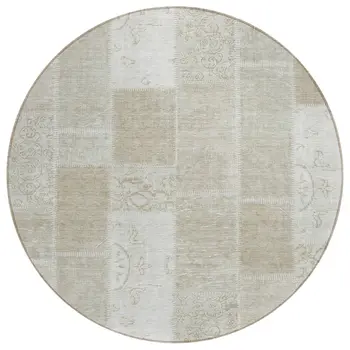 8' Taupe Beige And Tan Round Patchwork Washable Indoor Outdoor Area Rug
