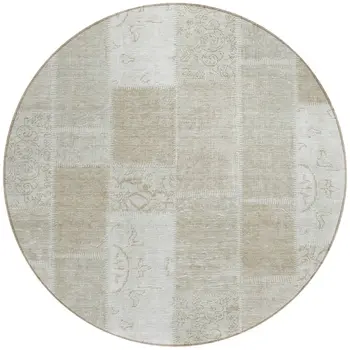 8' Taupe Beige And Tan Round Patchwork Washable Indoor Outdoor Area Rug