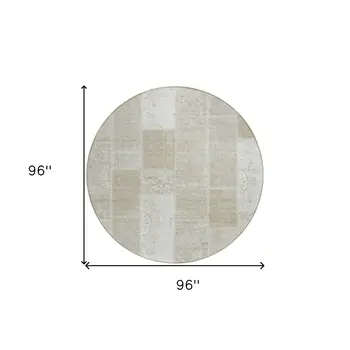 8' Taupe Beige And Tan Round Patchwork Washable Indoor Outdoor Area Rug