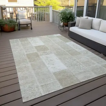 8' X 10' Taupe Beige And Tan Patchwork Washable Indoor Outdoor Area Rug